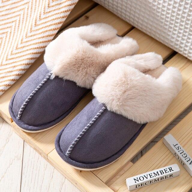 High Quality Cow Suede Leather Plush Fur Lined Women Winter Slippers Home Half Casual Shoes Flats Waterproof Memory Foam House Shoes Slipper With Fuzzy Plush Design