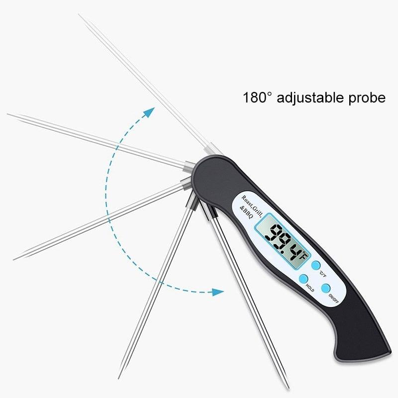 High Quality Foldable Food Thermometer Probe Digital BBQ Meat Kitchen Thermometer  Instant Read Meat Thermometer With 4.6” Folding Probe Backlight & Calibration Function For Cooking Food Candy BBQ Grill Liquids Beef Liquid Water Oil Temperature Gauge