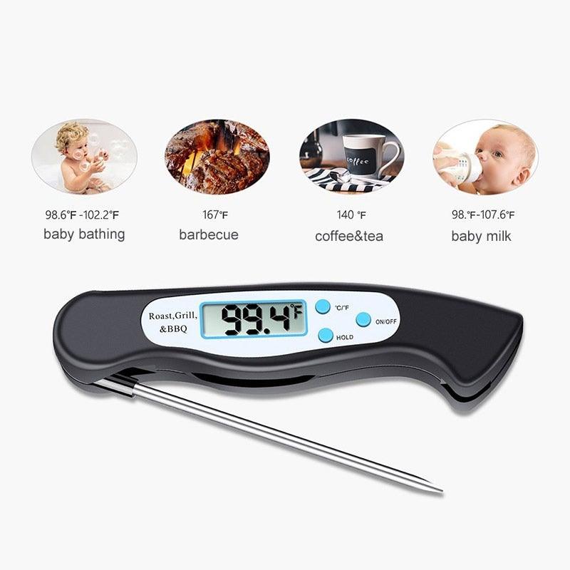 High Quality Foldable Food Thermometer Probe Digital BBQ Meat Kitchen Thermometer  Instant Read Meat Thermometer With 4.6” Folding Probe Backlight & Calibration Function For Cooking Food Candy BBQ Grill Liquids Beef Liquid Water Oil Temperature Gauge