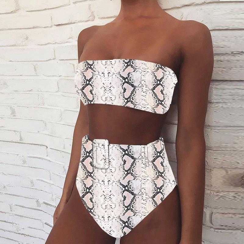 High Waist Bikini Black Swimwear Women Swimsuit High Leg Bikinis Set Women High Waist Bandeau Bikini Set Strapless 2 Piece Bathing Suit Swimsuits Tie Wrap Swimsuits Swimming for Bathing Suit Woman Swimsuits