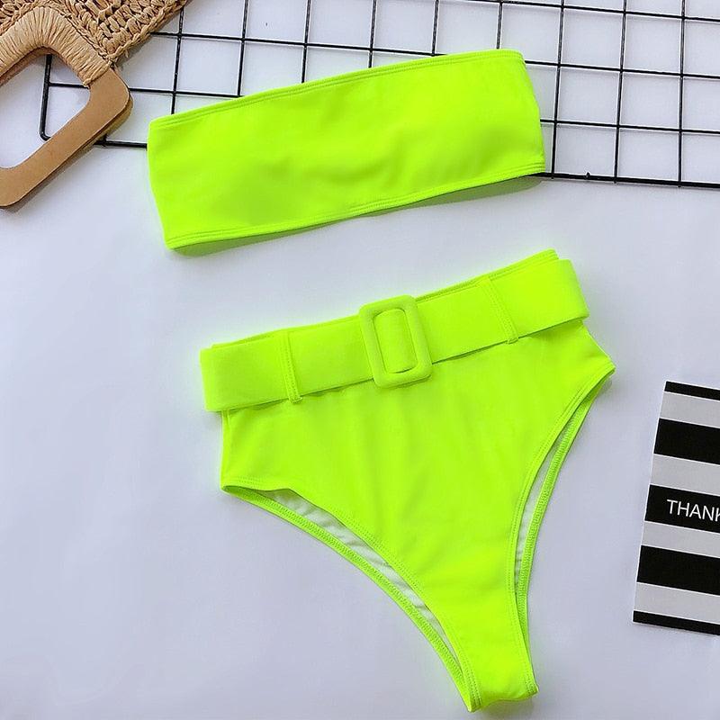 High Waist Bikini Black Swimwear Women Swimsuit High Leg Bikinis Set Women High Waist Bandeau Bikini Set Strapless 2 Piece Bathing Suit Swimsuits Tie Wrap Swimsuits Swimming for Bathing Suit Woman Swimsuits