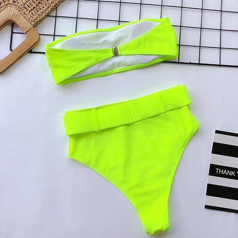 High Waist Bikini Black Swimwear Women Swimsuit High Leg Bikinis Set Women High Waist Bandeau Bikini Set Strapless 2 Piece Bathing Suit Swimsuits Tie Wrap Swimsuits Swimming for Bathing Suit Woman Swimsuits