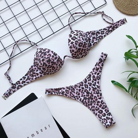 High Waist Bikini Push Up Swimsuit Leopard Swimwear Women Bikini Set Swimsuits For Women V-Wired Underwire Push Up High Cut Bikini Set Two Pieces Bathing Suits Women Bathing Suit