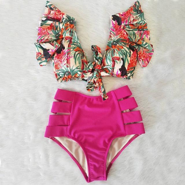 High Waist Bikini Ruffle Swimwear Women Print Swimsuit Push Up Bikinis Plus Size Bathing Suits Floral Beach Wear Bikini Swimsuits for Teen Girls