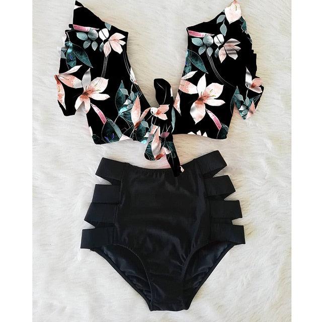 High Waist Bikini Ruffle Swimwear Women Print Swimsuit Push Up Bikinis Plus Size Bathing Suits Floral Beach Wear Bikini Swimsuits for Teen Girls