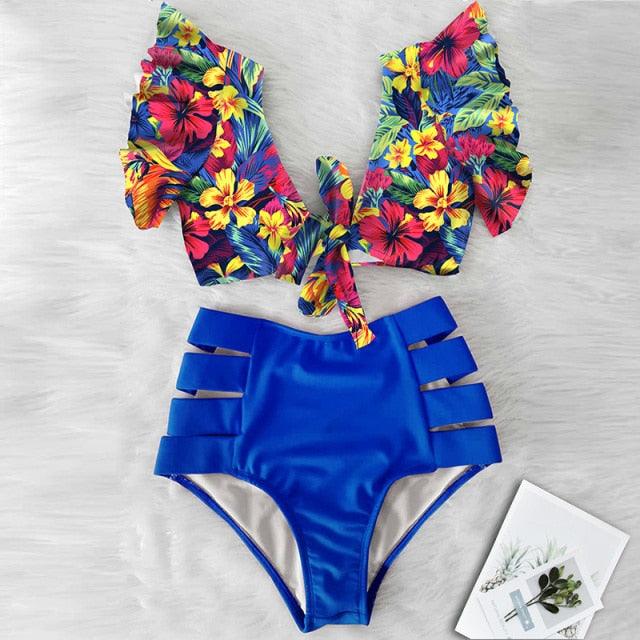 High Waist Bikini Ruffle Swimwear Women Print Swimsuit Push Up Bikinis Plus Size Bathing Suits Floral Beach Wear Bikini Swimsuits for Teen Girls