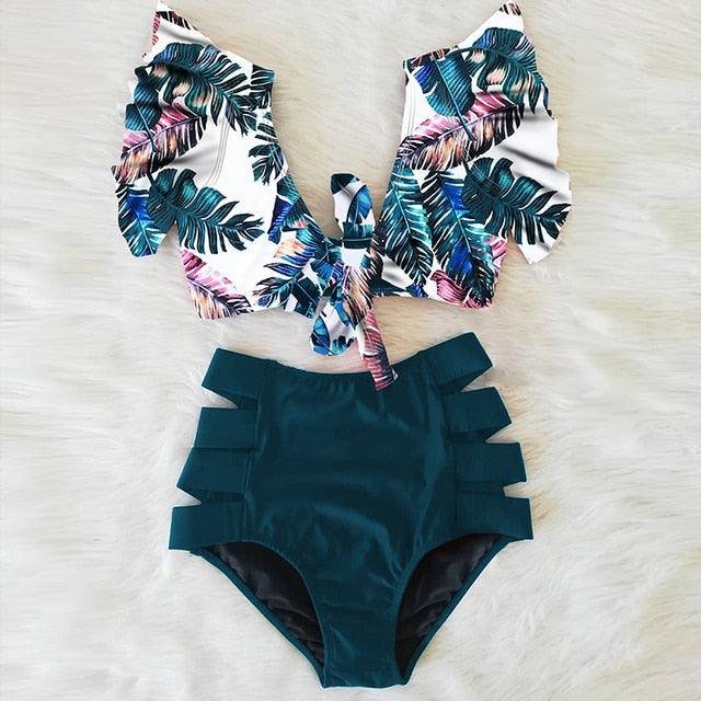 High Waist Bikini Ruffle Swimwear Women Print Swimsuit Push Up Bikinis Plus Size Bathing Suits Floral Beach Wear Bikini Swimsuits for Teen Girls