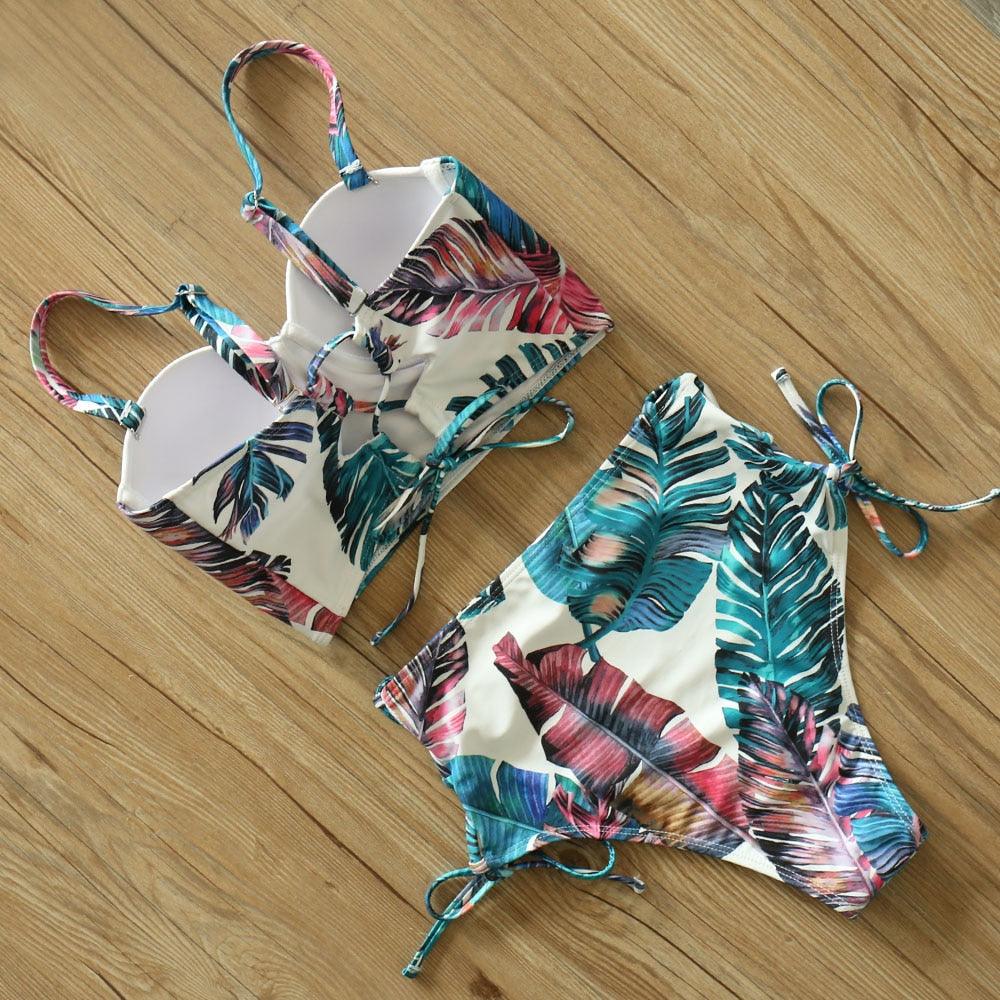 High Waist Bikini Set Push Up Bandage Bikini Swimwear Women Two Pieces Swimsuit Strappy Women High Waist Bikini Set Athletic Two Piece Swimsuit Sporty Scoop Neck Bathing Suit For Teen Girls With Shorts