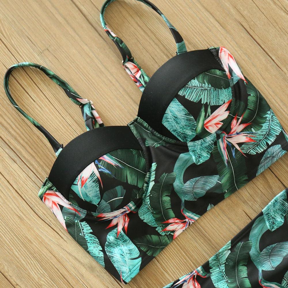 High Waist Bikini Set Push Up Bandage Bikini Swimwear Women Two Pieces Swimsuit Strappy Women High Waist Bikini Set Athletic Two Piece Swimsuit Sporty Scoop Neck Bathing Suit For Teen Girls With Shorts