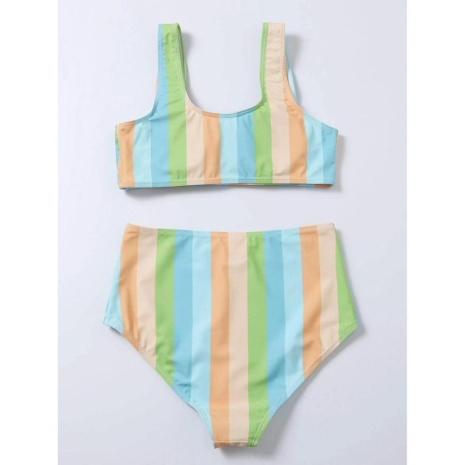 High Waist Bikini Striped Swimsuit Women Swimwear Women's Bathing Suit Triangle Bikini Low Waist Two Piece Swimsuit Female Push up Bikini Set Swimming Wear for Bathing Suit Swimsuits