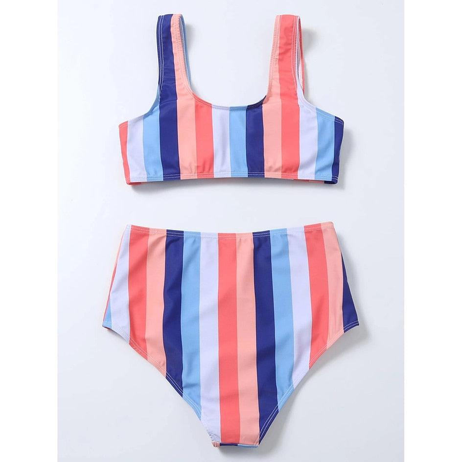 High Waist Bikini Striped Swimsuit Women Swimwear Women's Bathing Suit Triangle Bikini Low Waist Two Piece Swimsuit Female Push up Bikini Set Swimming Wear for Bathing Suit Swimsuits