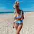 High Waist Bikini Swimwear Women High Waist Flounce Bikini Set Off Shoulder Print Two Piece Bikini Swimsuit Women Print Swimsuit Push Up Ruffle Bikinis Set Women Bandage Bathing Suit Summer Beachwear