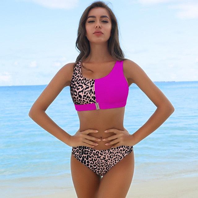 High Waist Bikinis Bikini Set Push Up Swimsuit Female Plus Size Swimwear Women Bikini Leopard Bathing Suit Women High Waist String Floral Printed 2 Piece Summer Bathing Suits For Women