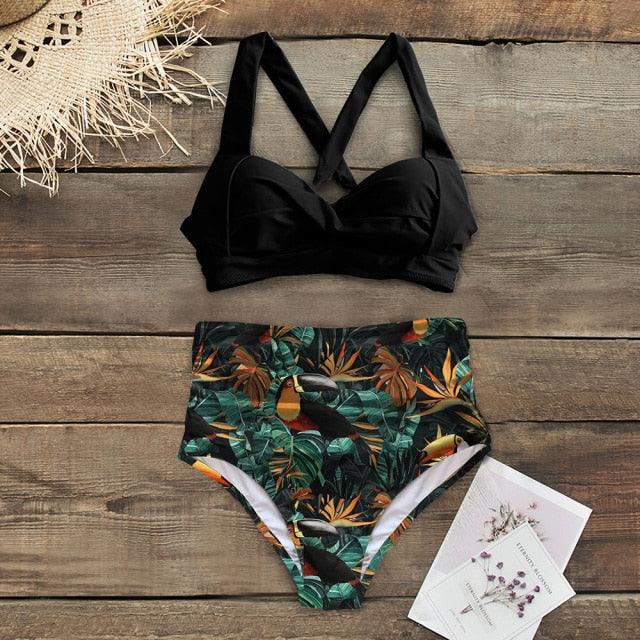 High Waist Bikinis New Halter Swimwear Women Swimsuit Female Bikini Set Print Bathing Suit Summer Two Piece Bikini Swimsuit for Women High Waist Halter Wrap Bathing Suits with Bikini Bottom