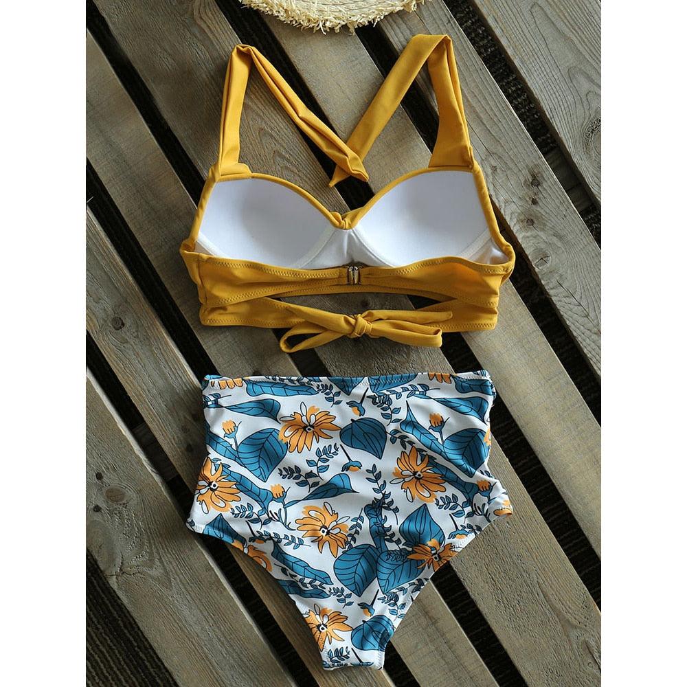 High Waist Bikinis New Halter Swimwear Women Swimsuit Female Bikini Set Print Bathing Suit Summer Two Piece Bikini Swimsuit for Women High Waist Halter Wrap Bathing Suits with Bikini Bottom