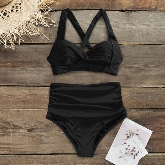 High Waist Bikinis New Halter Swimwear Women Swimsuit Female Bikini Set Print Bathing Suit Summer Two Piece Bikini Swimsuit for Women High Waist Halter Wrap Bathing Suits with Bikini Bottom