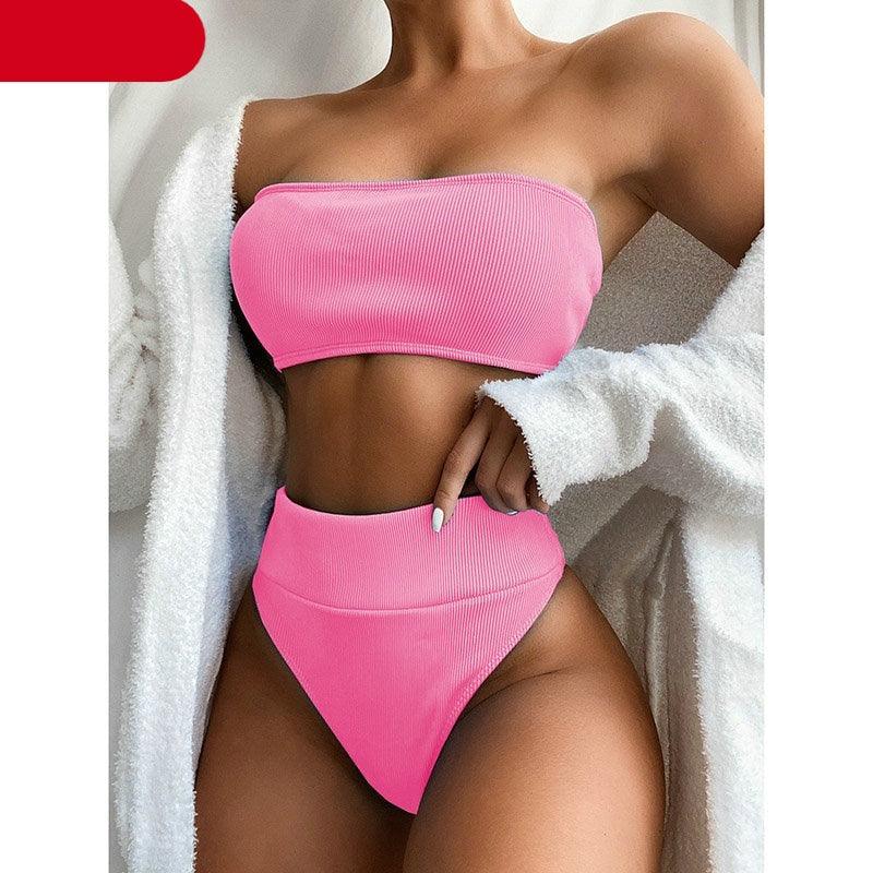 High Waist Bikinis Swimsuits Swimwear Women Black Strapless High Cut Bathing Suit Women  Beachwear Women's Scoop Neck Cut Out Front Lace Up Back High Cut One Piece Swimsuit