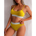 High Waist Bikinis Swimwear Women Push Up Swimsuits Solid High Waist Bikini Sets Sporty Two Pieces Swimsuit Scoop Neck Bathing Suits for Women Ribbed Bathing Suits High Cut Summer Beachwear