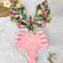 High Waist Ruffled Bikini Set Flounce Bikini Swimwear  Women's Cute Ruffle 2 Piece Bathing Suits Elegant Bikini Swimsuits With Cheeky Floral Women Two Pieces Swimsuit Floral Beachwear V-Neck Bathing Suit