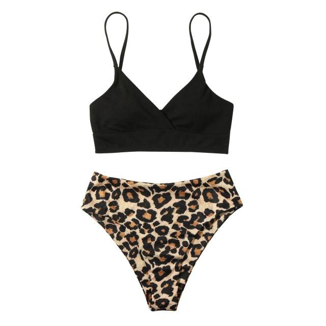 High Waist Swimsuit Bikini Push Up Swimwear Women Bathing Suit Female Bikini Set Leopard Swim Suit Beachwear Women's High Waist Swimsuit 2 Piece Bathing Suits Bikini