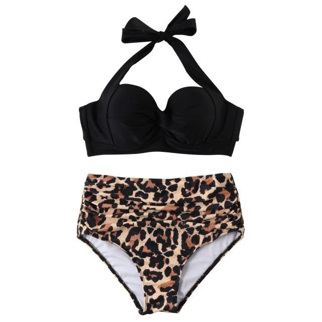 High Waist Swimsuit Bikini Push Up Swimwear Women Bathing Suit Female Bikini Set Leopard Swim Suit Beachwear Women's High Waist Swimsuit 2 Piece Bathing Suits Bikini