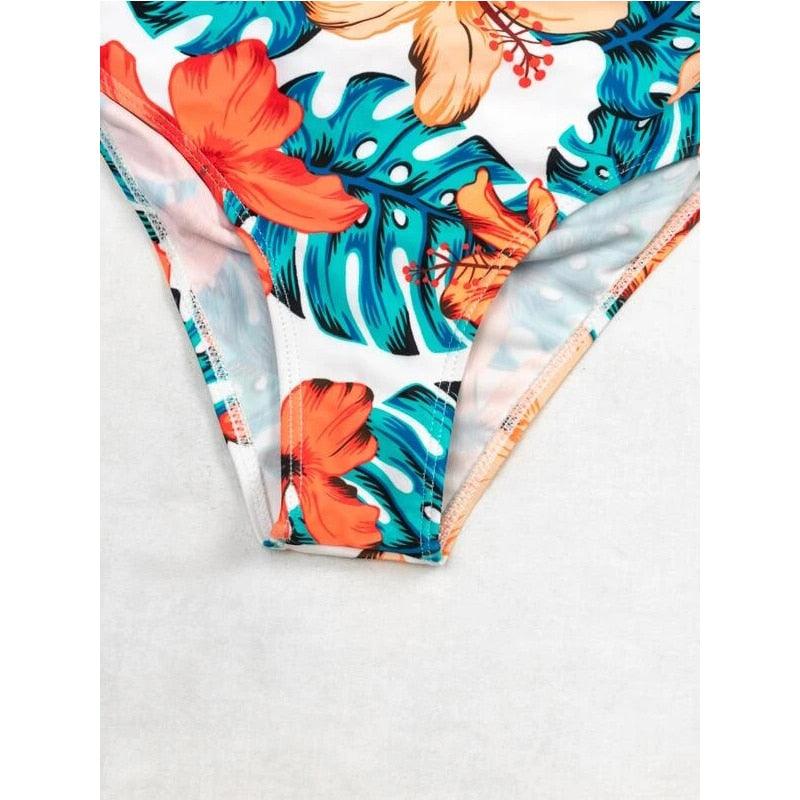 High-Waist Swimwear Set Summer Floral Print Bikini Swimsuit Beachwear Women  Push-Up Bathing Suit Tie Dye 3 Pieces Strings High Cut Bikini Set Bathing Suits