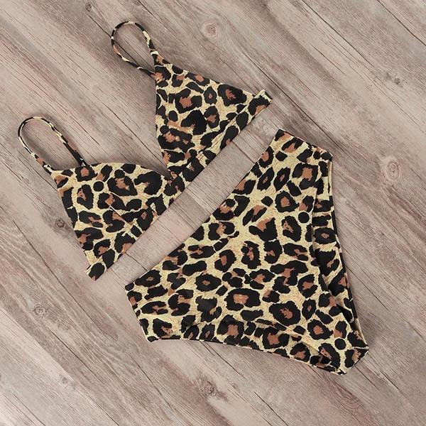 High Waist Swimwear Women Push Up Beachwear  Women High Waist Two Piece Bikini Swimsuit Halter Twist Front Bathing Suit Swimwear Solid Bathing Suit Animal Leopard Female Swimsuit Women Bikini