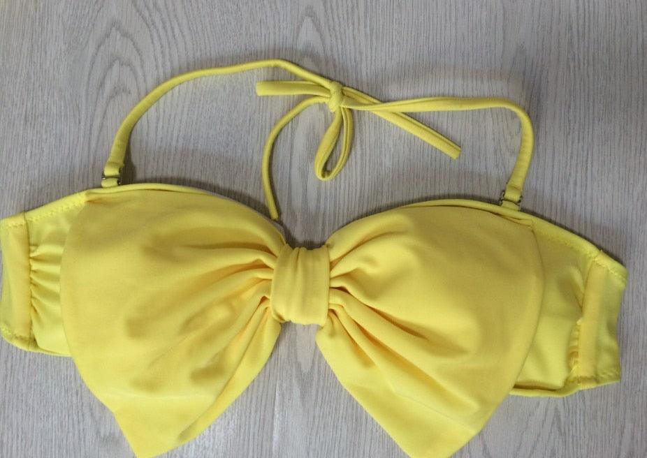 High Waist Yellow Bikini Women's Bathing Suit Front Ruffle Bikini Set Two Piece Swimsuit Swimwear Women Swimsuit Push Up Bikinis Set Bathing Suit Female Beachwear Tie Side Bottom Triangle Bikini Swimsuits