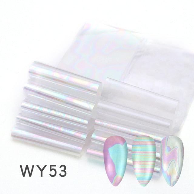 Holographic Nail Foil Transfer Set Sticker Decal Nail Art Foils Designer Marble Nail Decoration Sliders Wraps Manicure  Women Kids Girls Manicure Decoration Nail Art Supplies 3D Self-Adhesive Nail Decals Designer Nail Stickers for Acrylic Nails