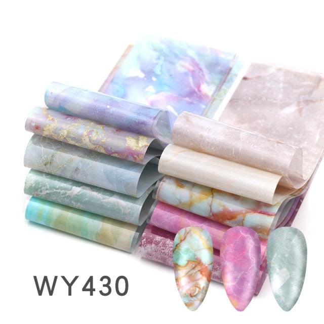 Holographic Nail Foil Transfer Set Sticker Decal Nail Art Foils Designer Marble Nail Decoration Sliders Wraps Manicure  Women Kids Girls Manicure Decoration Nail Art Supplies 3D Self-Adhesive Nail Decals Designer Nail Stickers for Acrylic Nails