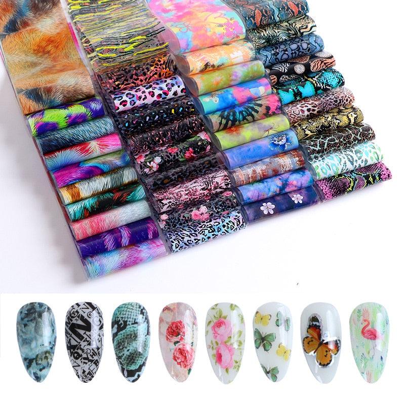 Holographic Nail Foil Transfer Set Sticker Decal Nail Art Foils Designer Marble Nail Decoration Sliders Wraps Manicure  Women Kids Girls Manicure Decoration Nail Art Supplies 3D Self-Adhesive Nail Decals Designer Nail Stickers for Acrylic Nails