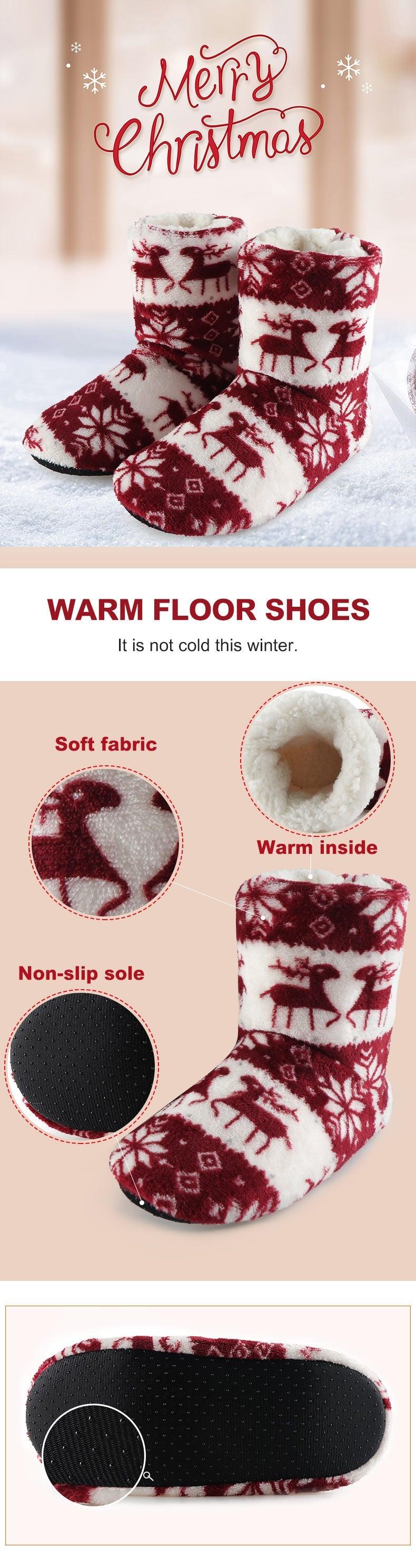 Home Slippers Women Winter Floor Shoes Christmas Elk Indoor Socks Shoes Warm Fur Slides Plush Slippers Socks For Women Fuzzy Womens Slipper Booties