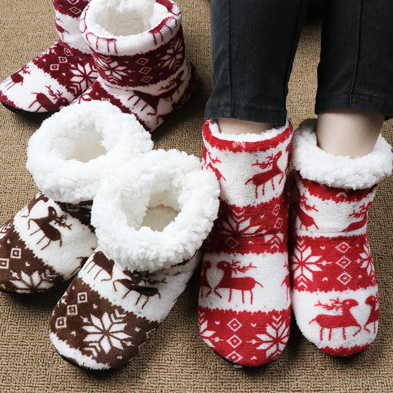 Home Slippers Women Winter Floor Shoes Christmas Elk Indoor Socks Shoes Warm Fur Slides Plush Slippers Socks For Women Fuzzy Womens Slipper Booties