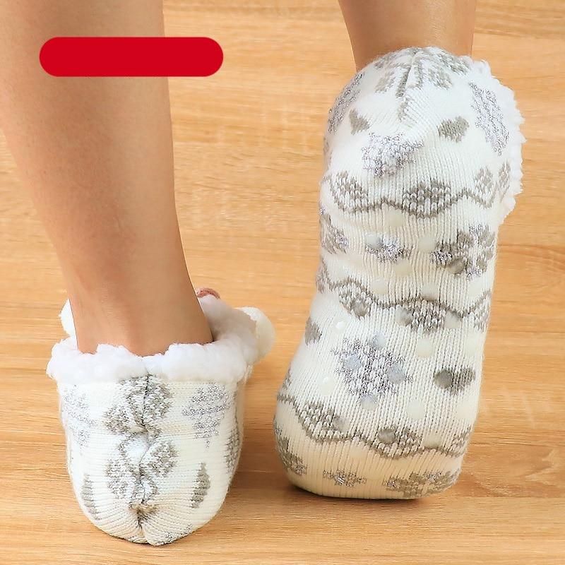 Home Socks Slippers Women Plush Warm Knit Slippers Lightweight Soft Comfortable Winter Slippers Women Indoor Slippers Winter Fuzzy Warm Cozy Fleece Lined Slipper Socks Non Slip Super Soft Thick Christmas Socks