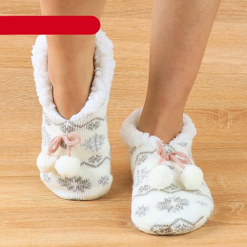 Home Socks Slippers Women Plush Warm Knit Slippers Lightweight Soft Comfortable Winter Slippers Women Indoor Slippers Winter Fuzzy Warm Cozy Fleece Lined Slipper Socks Non Slip Super Soft Thick Christmas Socks