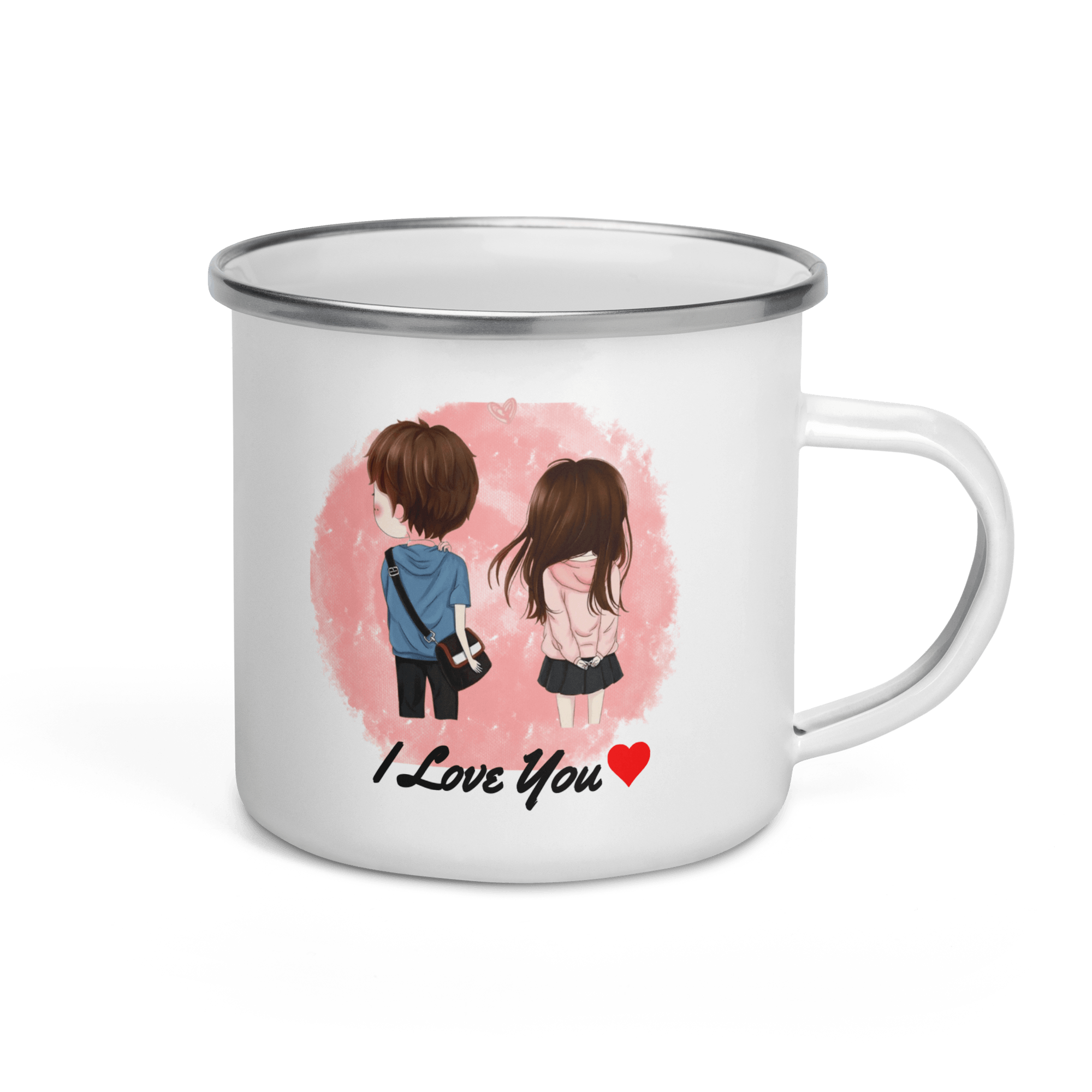 "I Love You" 12 Oz Enamel Stainless Steel Metal Campfire Coffee Mug Cup, Inspirational birthday gifts for husband, wife, boyfriend, girlfriend, friend Stainless Steel Campfire Coffee Mugs Gift Ideas Romantic Gifts for Her Valentines Day Gifts for Couples