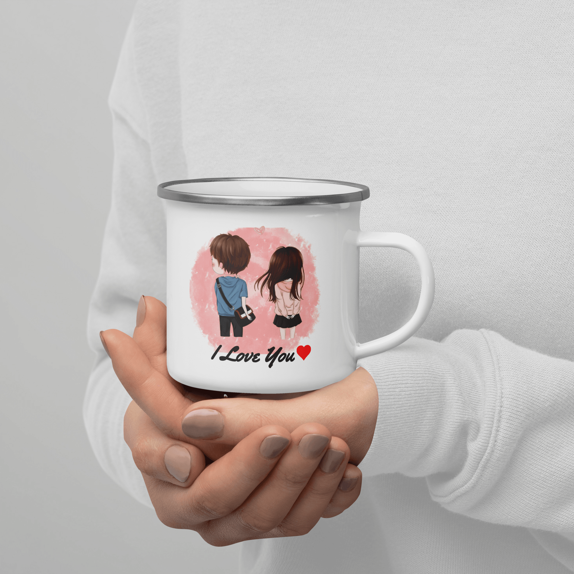 "I Love You" 12 Oz Enamel Stainless Steel Metal Campfire Coffee Mug Cup, Inspirational birthday gifts for husband, wife, boyfriend, girlfriend, friend Stainless Steel Campfire Coffee Mugs Gift Ideas Romantic Gifts for Her Valentines Day Gifts for Couples