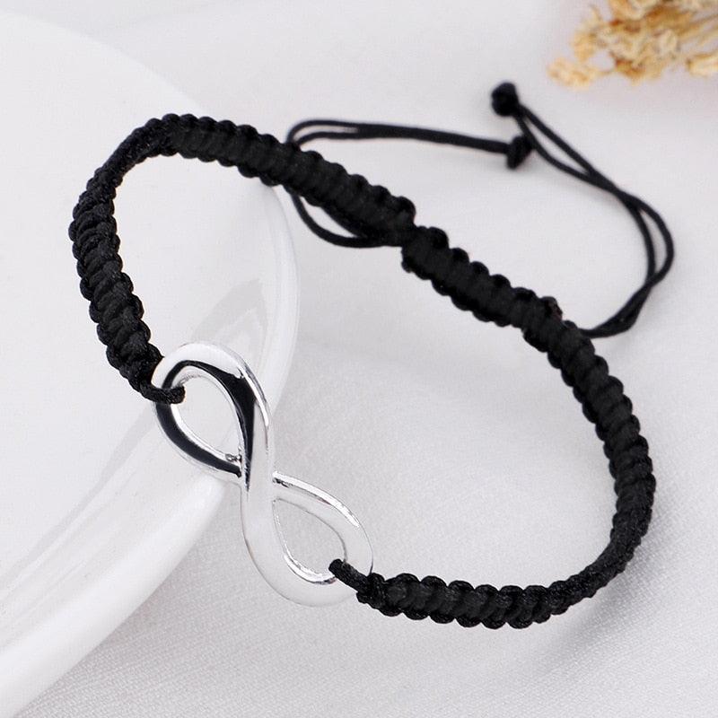 Infinite Sign Handmade Black/White Rope Braid Bracelet Bangle For Women Men Charm Adjustable Matching Bracelets For Couples His And Hers Infinity Sign Handmade Rope Braided Stainless Steel BFF Bracelets