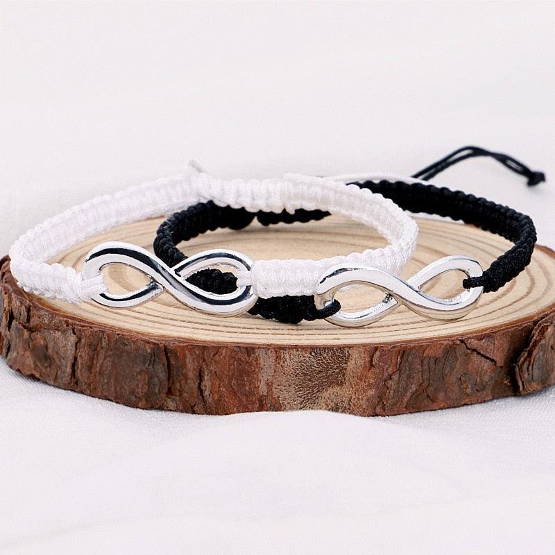 Infinite Sign Handmade Black/White Rope Braid Bracelet Bangle For Women Men Charm Adjustable Matching Bracelets For Couples His And Hers Infinity Sign Handmade Rope Braided Stainless Steel BFF Bracelets