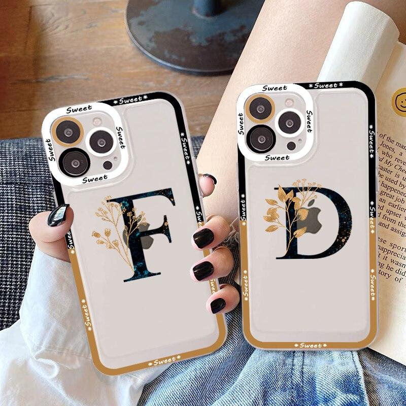 Initial Letter A Z Fashion Phone Case for iPhone 11 12 13 Mini Pro Max 14 Pro Max Case shell Clear Transparent Case Flexible Soft Gel Protective Cover for iPhone