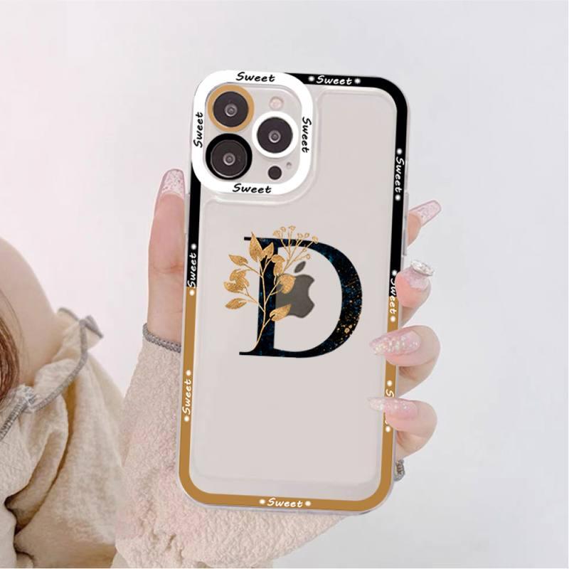 Initial Letter A Z Fashion Phone Case for iPhone 11 12 13 Mini Pro Max 14 Pro Max Case shell Clear Transparent Case Flexible Soft Gel Protective Cover for iPhone