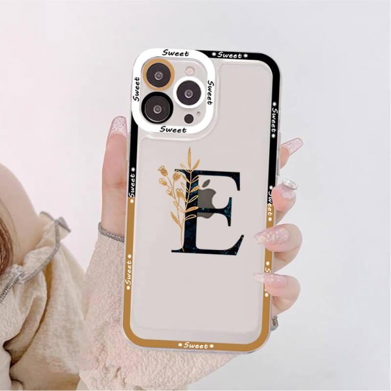 Initial Letter A Z Fashion Phone Case for iPhone 11 12 13 Mini Pro Max 14 Pro Max Case shell Clear Transparent Case Flexible Soft Gel Protective Cover for iPhone