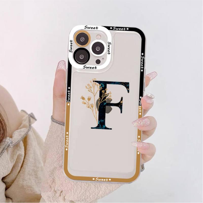 Initial Letter A Z Fashion Phone Case for iPhone 11 12 13 Mini Pro Max 14 Pro Max Case shell Clear Transparent Case Flexible Soft Gel Protective Cover for iPhone