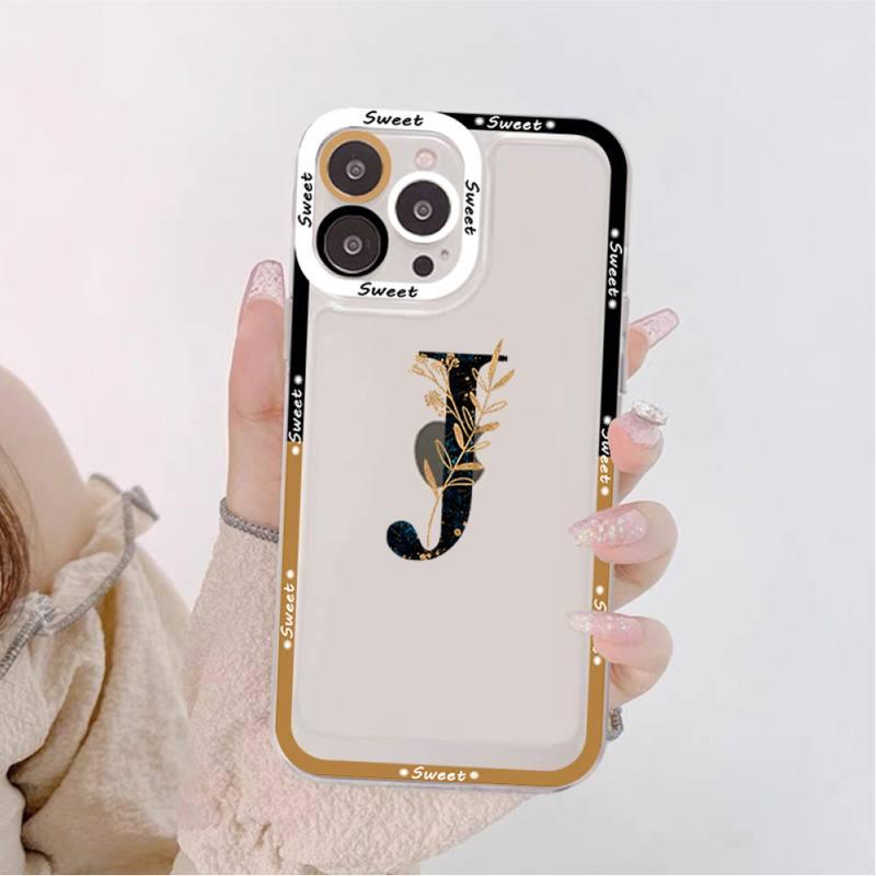 Initial Letter A Z Fashion Phone Case for iPhone 11 12 13 Mini Pro Max 14 Pro Max Case shell Clear Transparent Case Flexible Soft Gel Protective Cover for iPhone