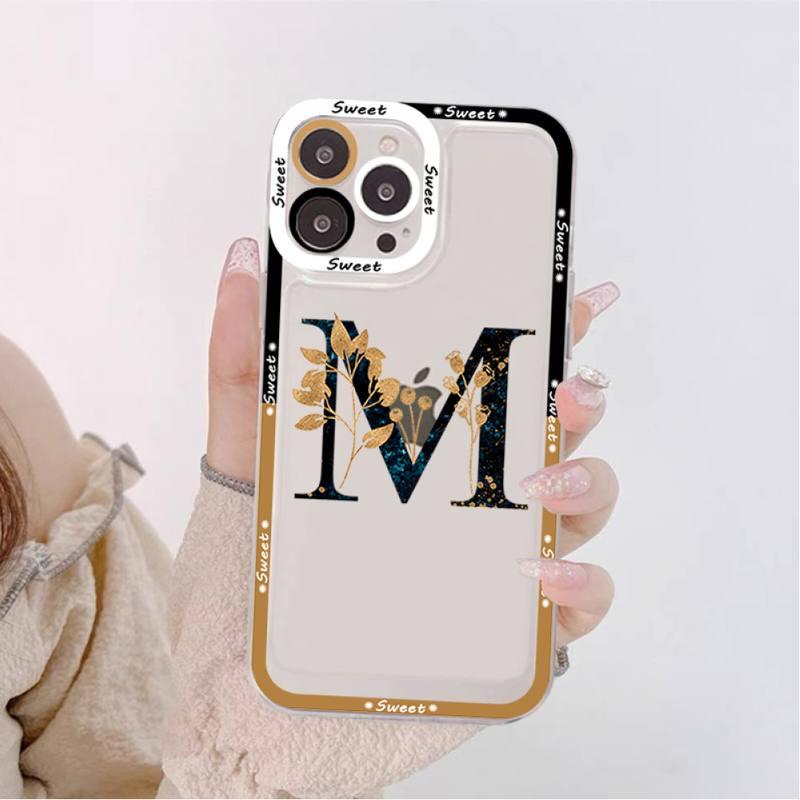 Initial Letter A Z Fashion Phone Case for iPhone 11 12 13 Mini Pro Max 14 Pro Max Case shell Clear Transparent Case Flexible Soft Gel Protective Cover for iPhone