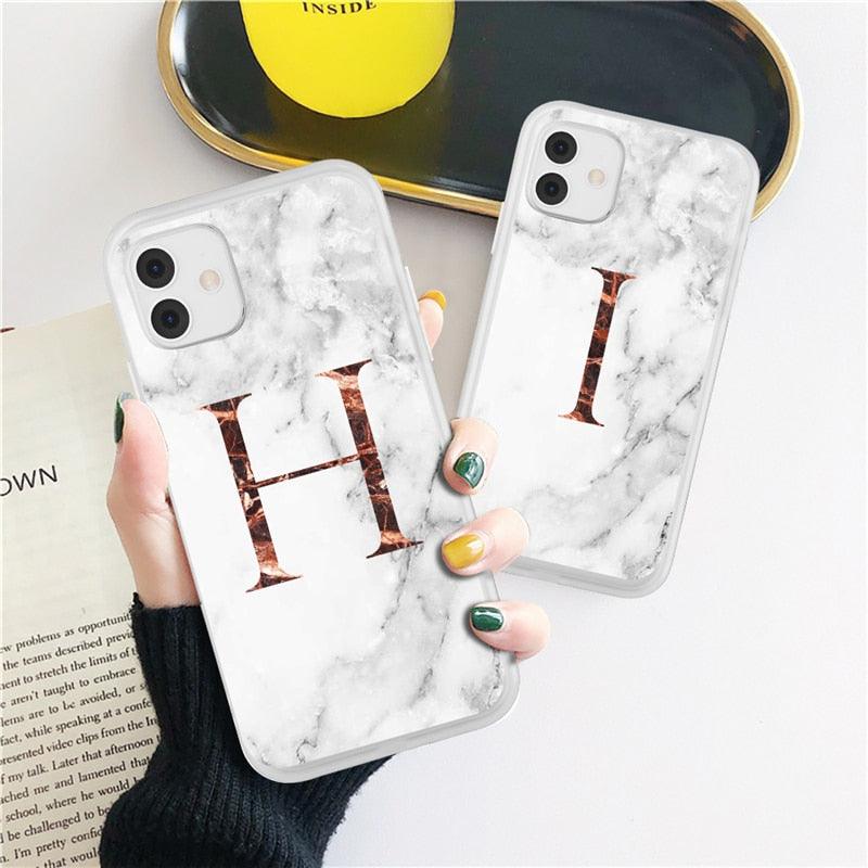 Initial Letter A Z Fashion Phone Case For iPhone 13 Pro Max 11 Pro Max 12 Pro Max 12 Mini 13Mini Luxury Letter Texture Screen Camera Protection Shockproof Soft Bumper Soft Cover