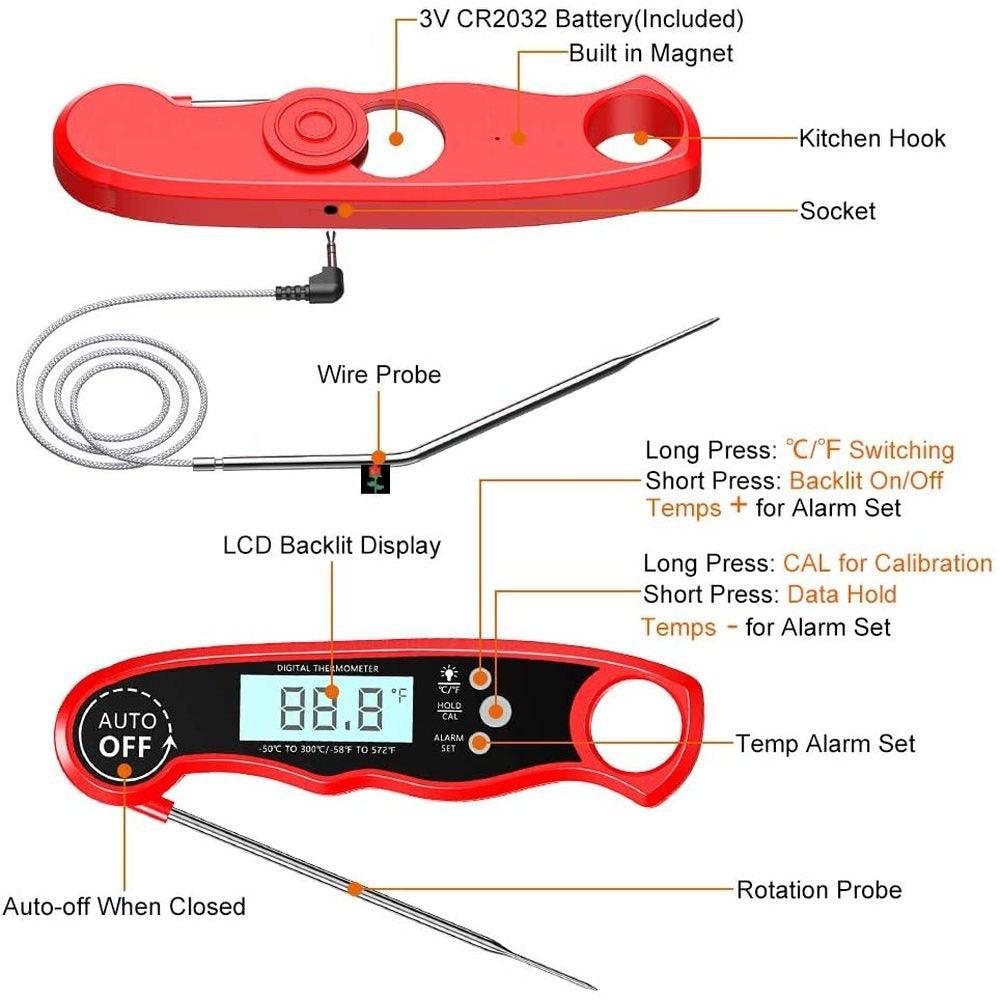 Instant Read Meat Thermometer Upgraded Instant Read Meat Thermometer 2-in-1 Ultra Fast Digital Meat Thermometer for Cooking Oven Safe Food Thermometer Waterproof Ultra Fast Digital Food Water Milk Thermometer for Outdoor Cooking BBQ and Kitchen