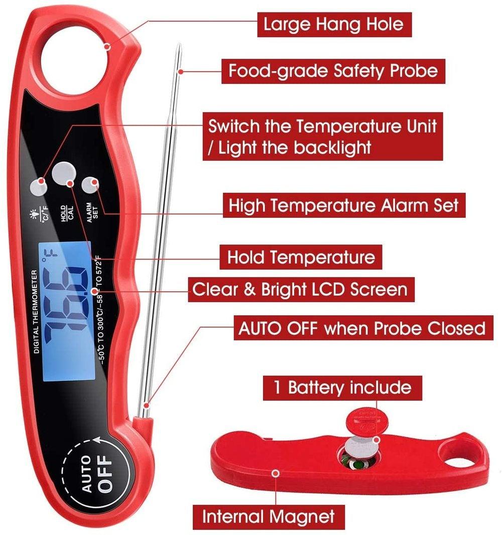 Instant Read Meat Thermometer Upgraded Instant Read Meat Thermometer 2-in-1 Ultra Fast Digital Meat Thermometer for Cooking Oven Safe Food Thermometer Waterproof Ultra Fast Digital Food Water Milk Thermometer for Outdoor Cooking BBQ and Kitchen