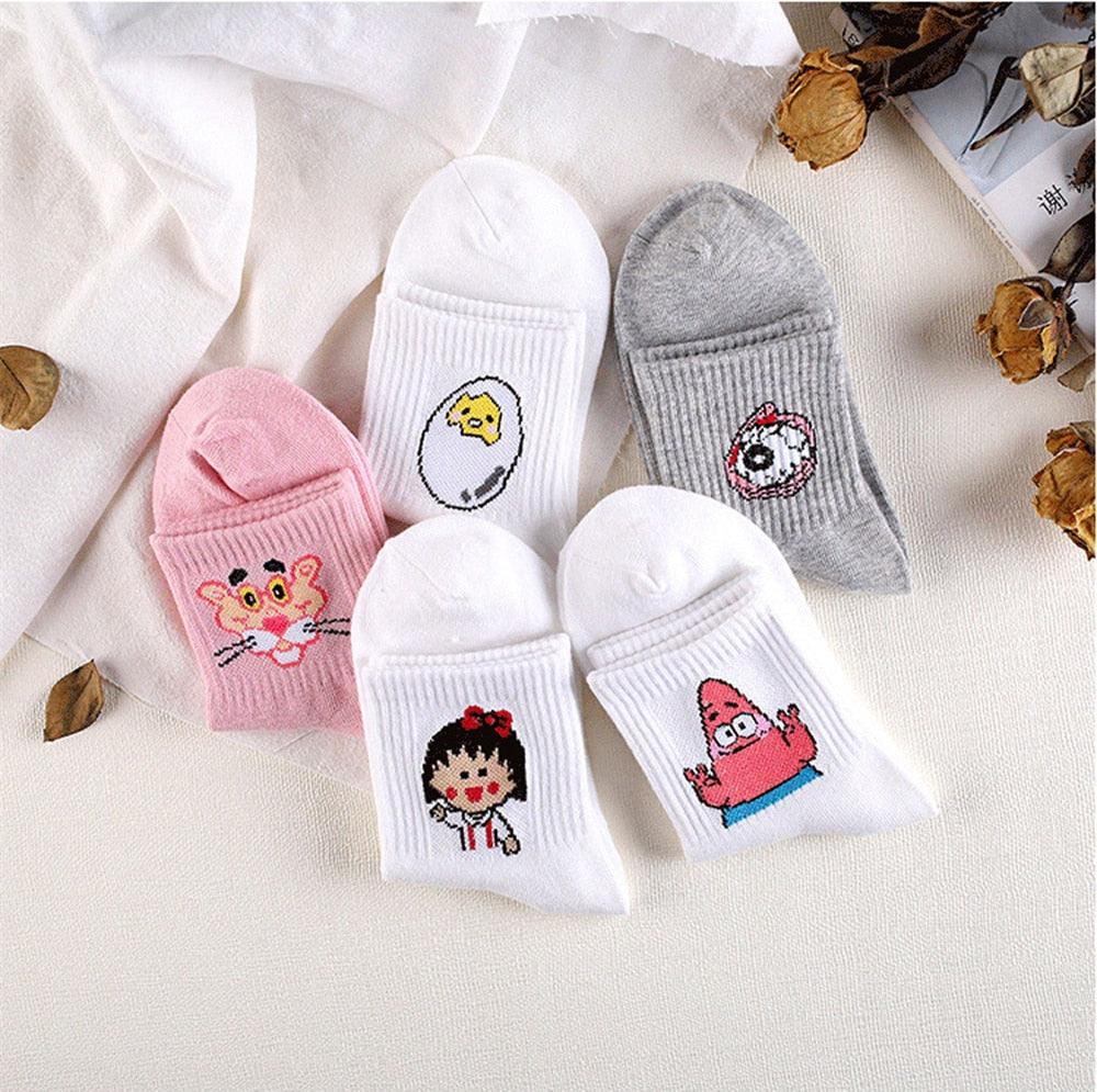 Kawaii Women Animals Cartoon Tube Socks Cute Egg Rabbit Panther Cotton Long Socks Female and Ladies Pink Milk White Short Ankle Socks For Women