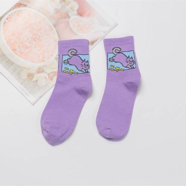 Kawaii Women Animals Cartoon Tube Socks Cute Egg Rabbit Panther Cotton Long Socks Female and Ladies Pink Milk White Short Ankle Socks For Women